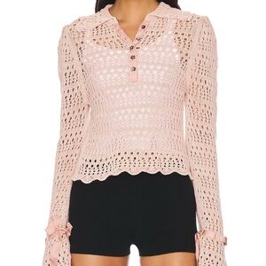 Free People Blush Crochet Button-Up Top